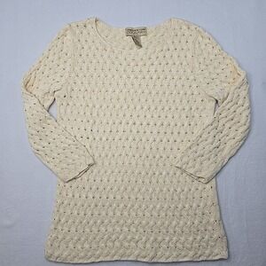Jones‎ New York Country Womens Ivory Cream Open Knit Pullover Sweater Sz L Linen